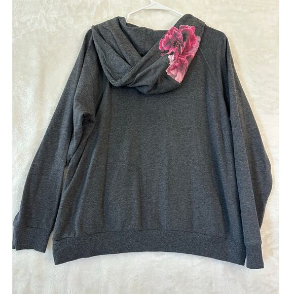 Torrid Active Zip Gray Floral Jacket Hoodie 2 2X Activewear - Picture 2 of 8